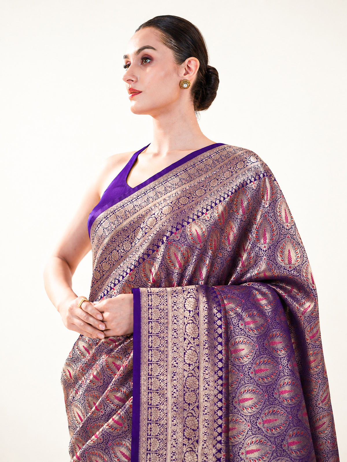Purple Silk Brocade Meenakari Handloom Banarasi Saree - Sacred Weaves