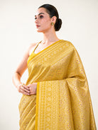 Yellow Silk Brocade Meenakari Handloom Banarasi Saree - Sacred Weaves
