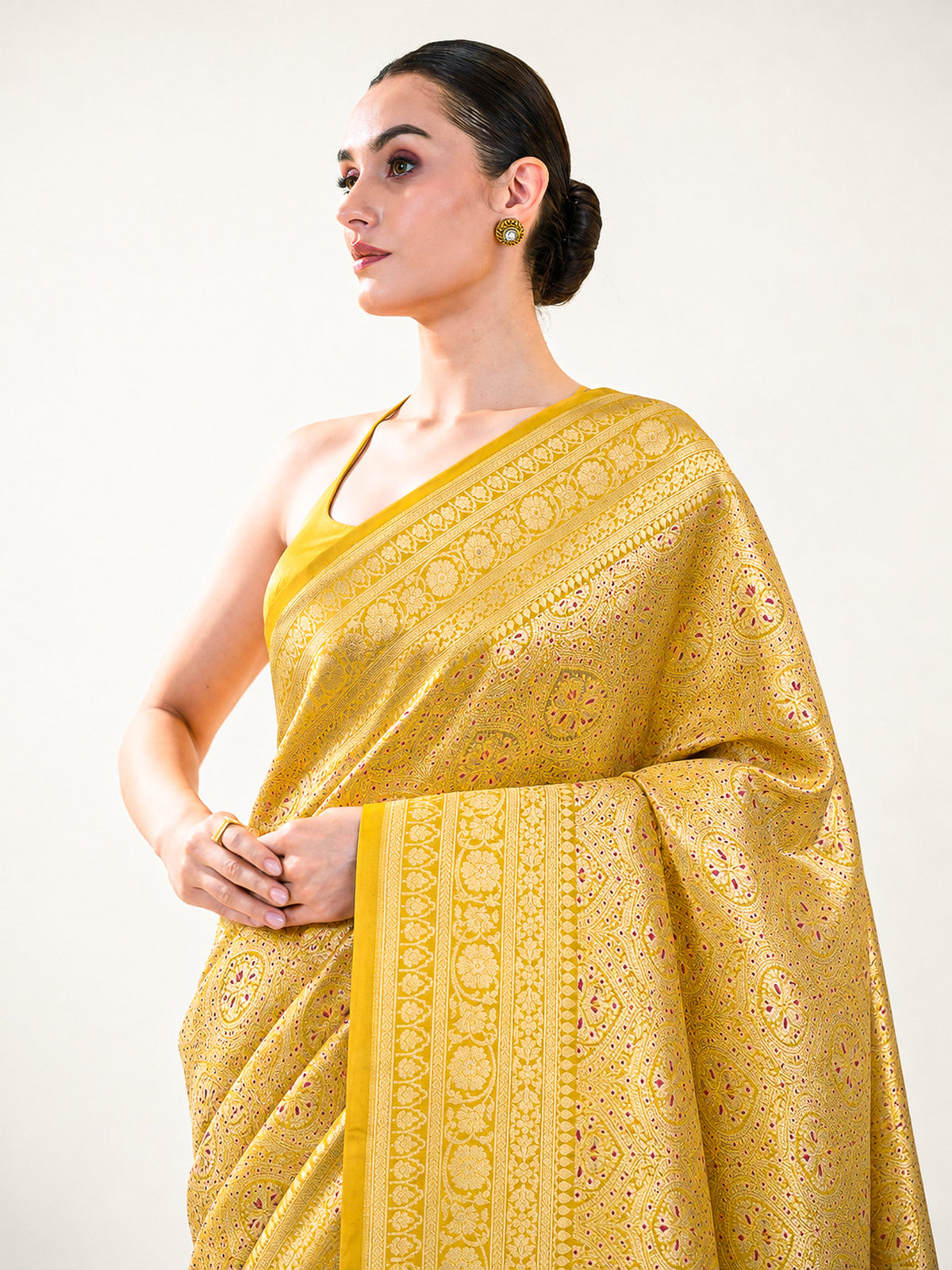 Yellow Silk Brocade Meenakari Handloom Banarasi Saree - Sacred Weaves