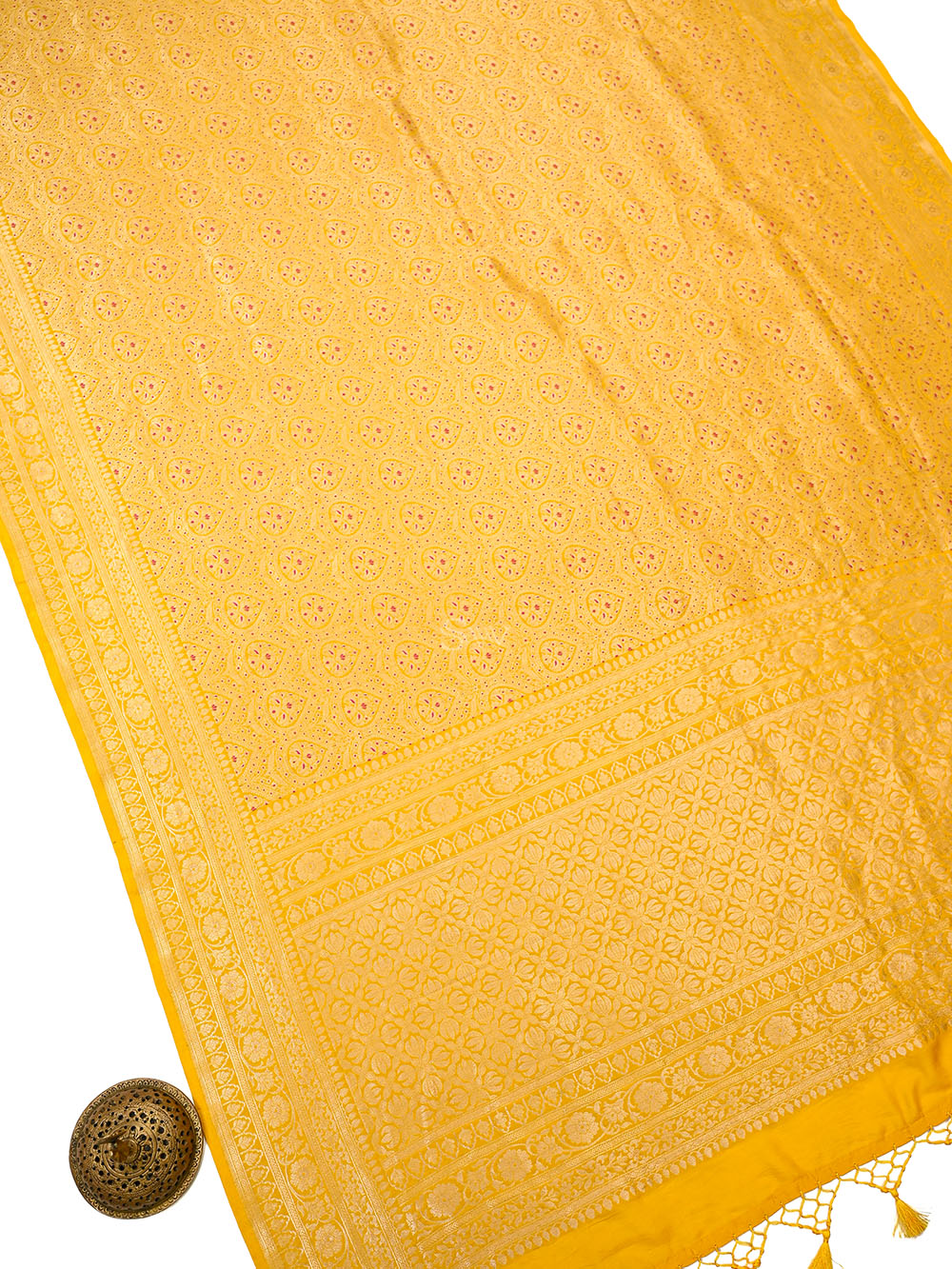 Yellow Silk Brocade Meenakari Handloom Banarasi Saree - Sacred Weaves