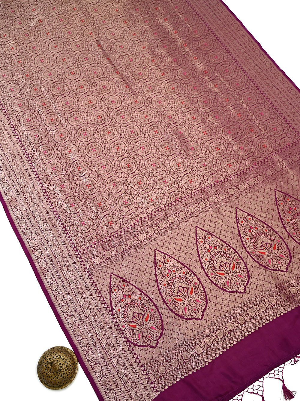 Dark Magenta Meenakari Silk Brocade Handloom Banarasi Saree - Sacred Weaves