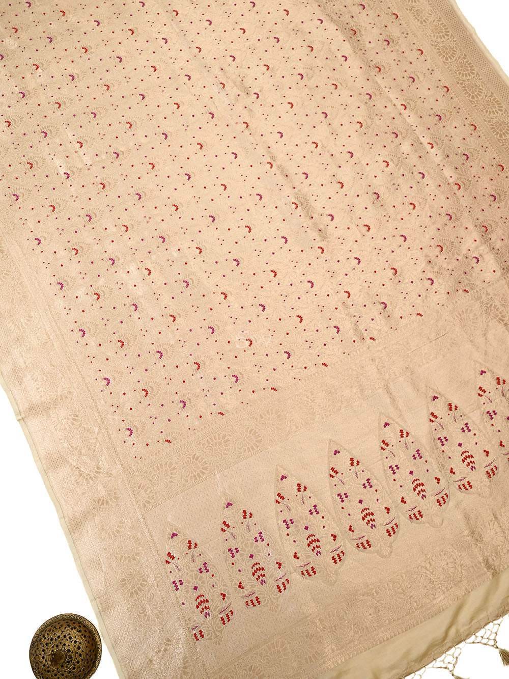 Beige Silk Brocade Meenakari Handloom Banarasi Saree - Sacred Weaves