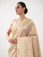 Beige Silk Brocade Meenakari Handloom Banarasi Saree - Sacred Weaves