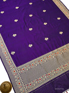 Royal Purple Booti Plain Katan Silk Handloom Banarasi Suit - Sacred Weaves