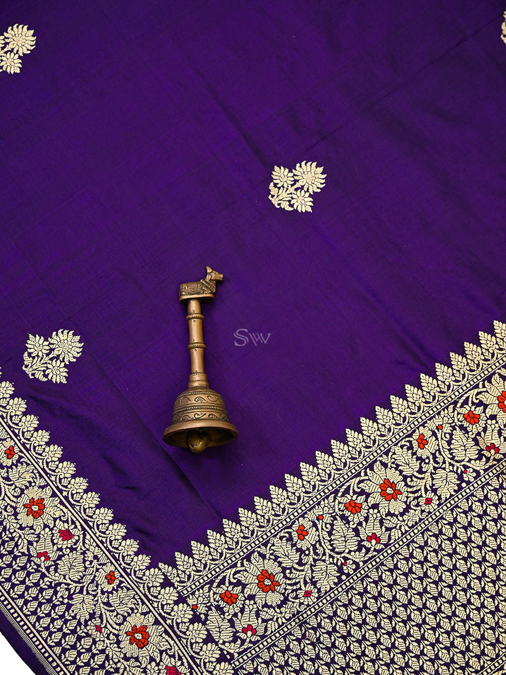 Royal Purple Booti Plain Katan Silk Handloom Banarasi Suit - Sacred Weaves