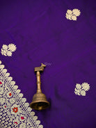 Royal Purple Booti Plain Katan Silk Handloom Banarasi Suit - Sacred Weaves