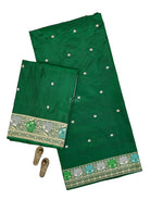 Bottle Green Booti Katan Silk Handloom Banarasi Suit - Sacred Weaves