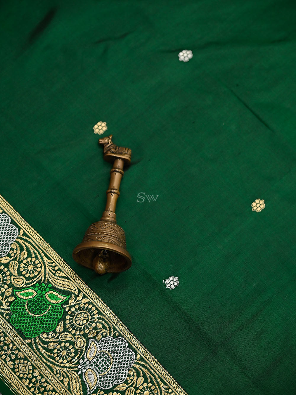 Bottle Green Booti Katan Silk Handloom Banarasi Suit - Sacred Weaves