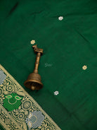 Bottle Green Booti Katan Silk Handloom Banarasi Suit - Sacred Weaves