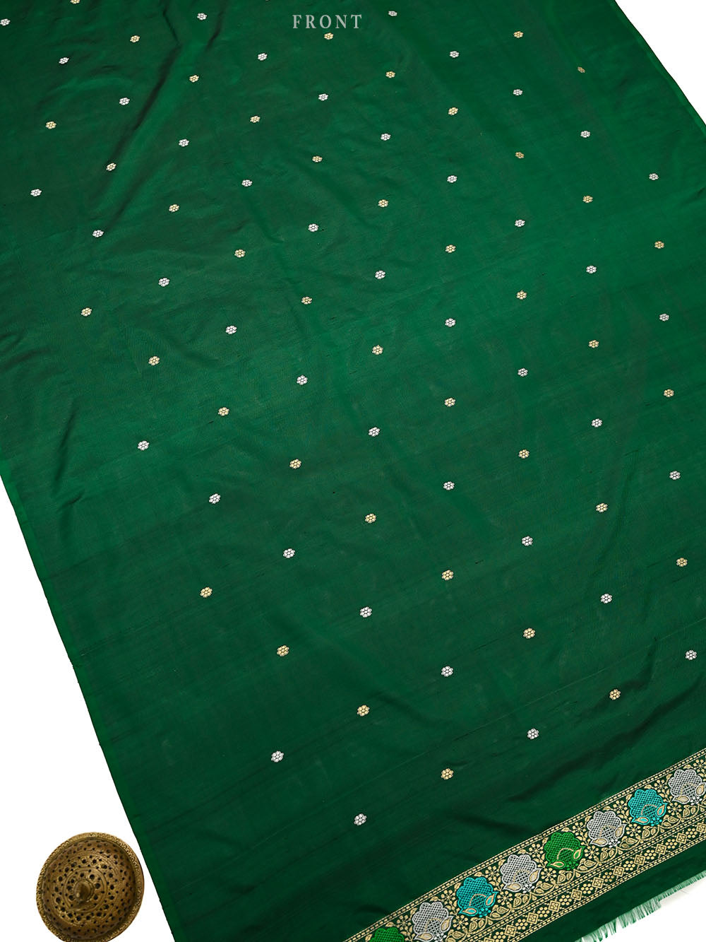 Bottle Green Booti Katan Silk Handloom Banarasi Suit - Sacred Weaves