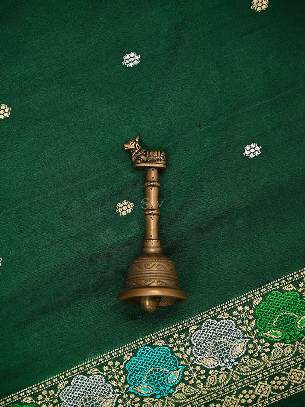 Bottle Green Booti Katan Silk Handloom Banarasi Suit - Sacred Weaves