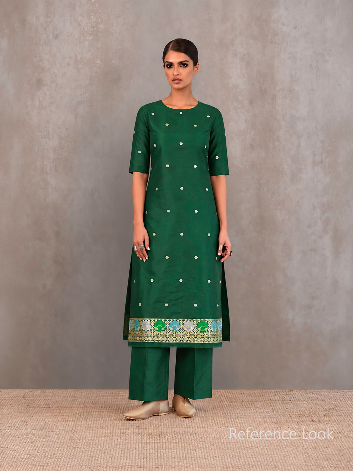 Bottle Green Booti Katan Silk Handloom Banarasi Suit - Sacred Weaves