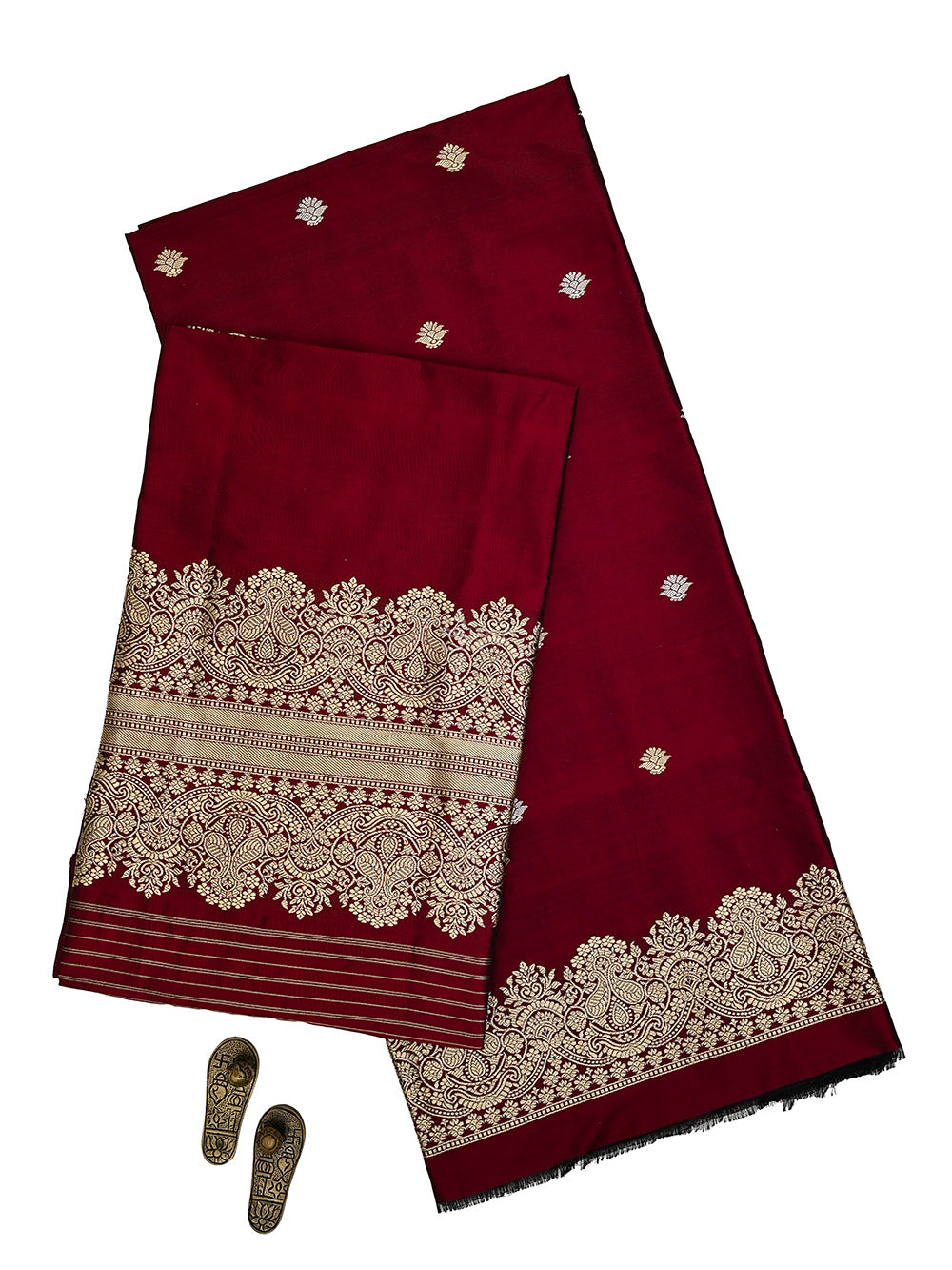 Dark Maroon Booti Katan Silk Handloom Banarasi Suit - Sacred Weaves