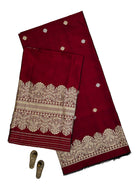 Dark Maroon Booti Katan Silk Handloom Banarasi Suit - Sacred Weaves
