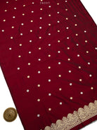 Dark Maroon Booti Katan Silk Handloom Banarasi Suit - Sacred Weaves