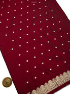 Dark Maroon Booti Katan Silk Handloom Banarasi Suit - Sacred Weaves