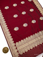 Dark Maroon Booti Katan Silk Handloom Banarasi Suit - Sacred Weaves