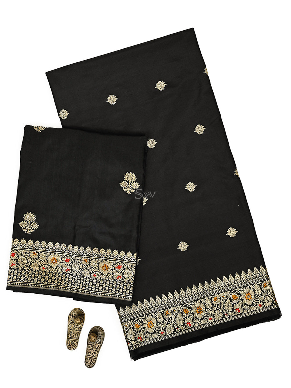 Black Booti Katan Silk Handloom Banarasi Suit - Sacred Weaves