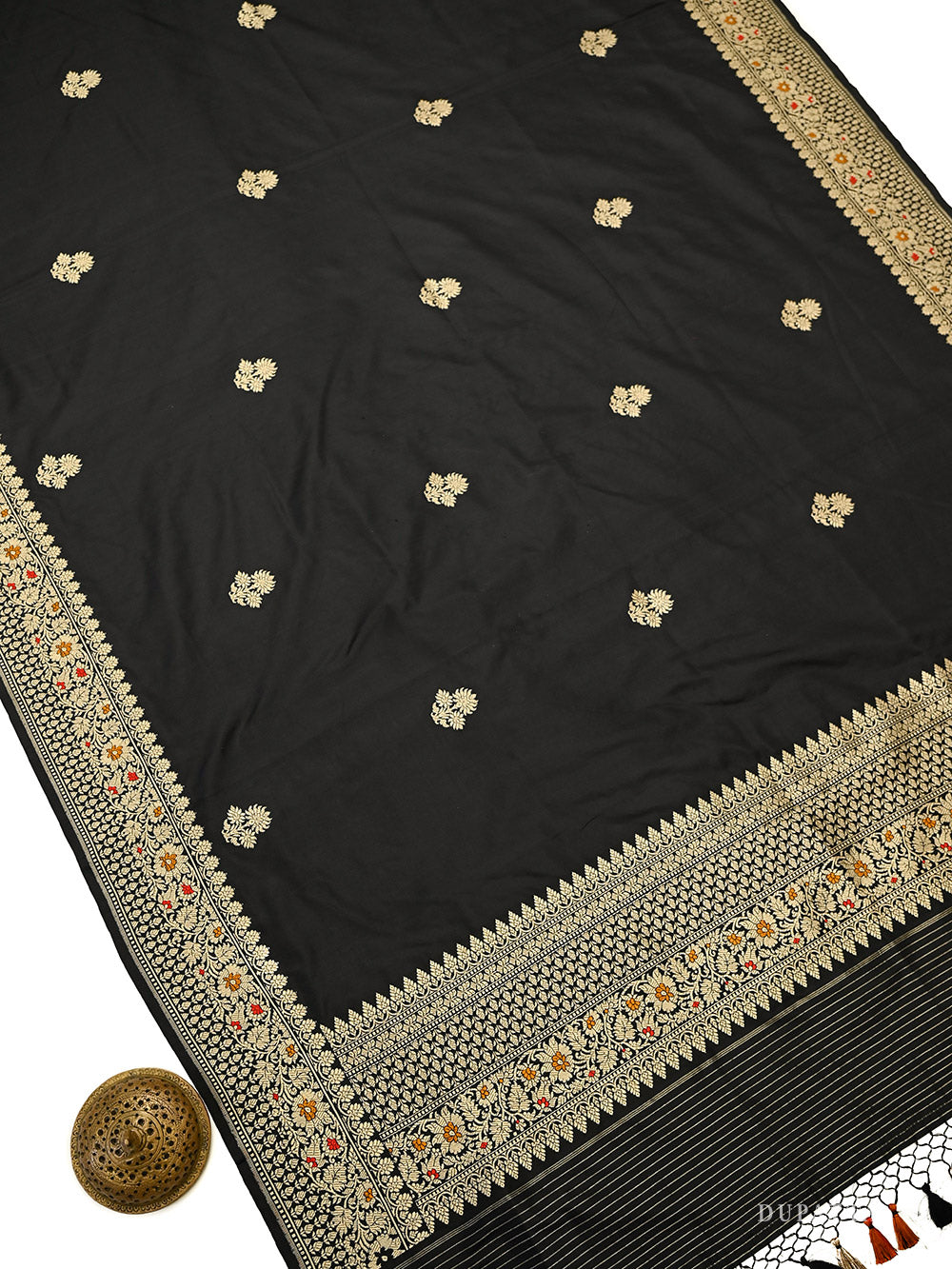 Black Booti Katan Silk Handloom Banarasi Suit - Sacred Weaves