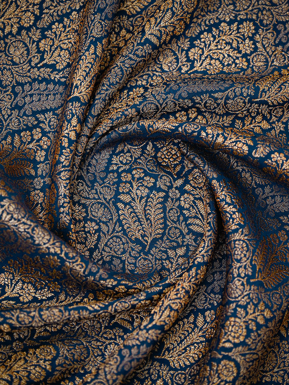 Midnight Blue Zari Brocade Crepe Silk Handloom Banarasi Saree - Sacred Weaves