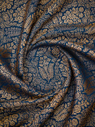 Midnight Blue Zari Brocade Crepe Silk Handloom Banarasi Saree - Sacred Weaves