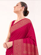 Dark Pink Booti Crepe Silk Handloom Banarasi Saree - Sacred Weaves
