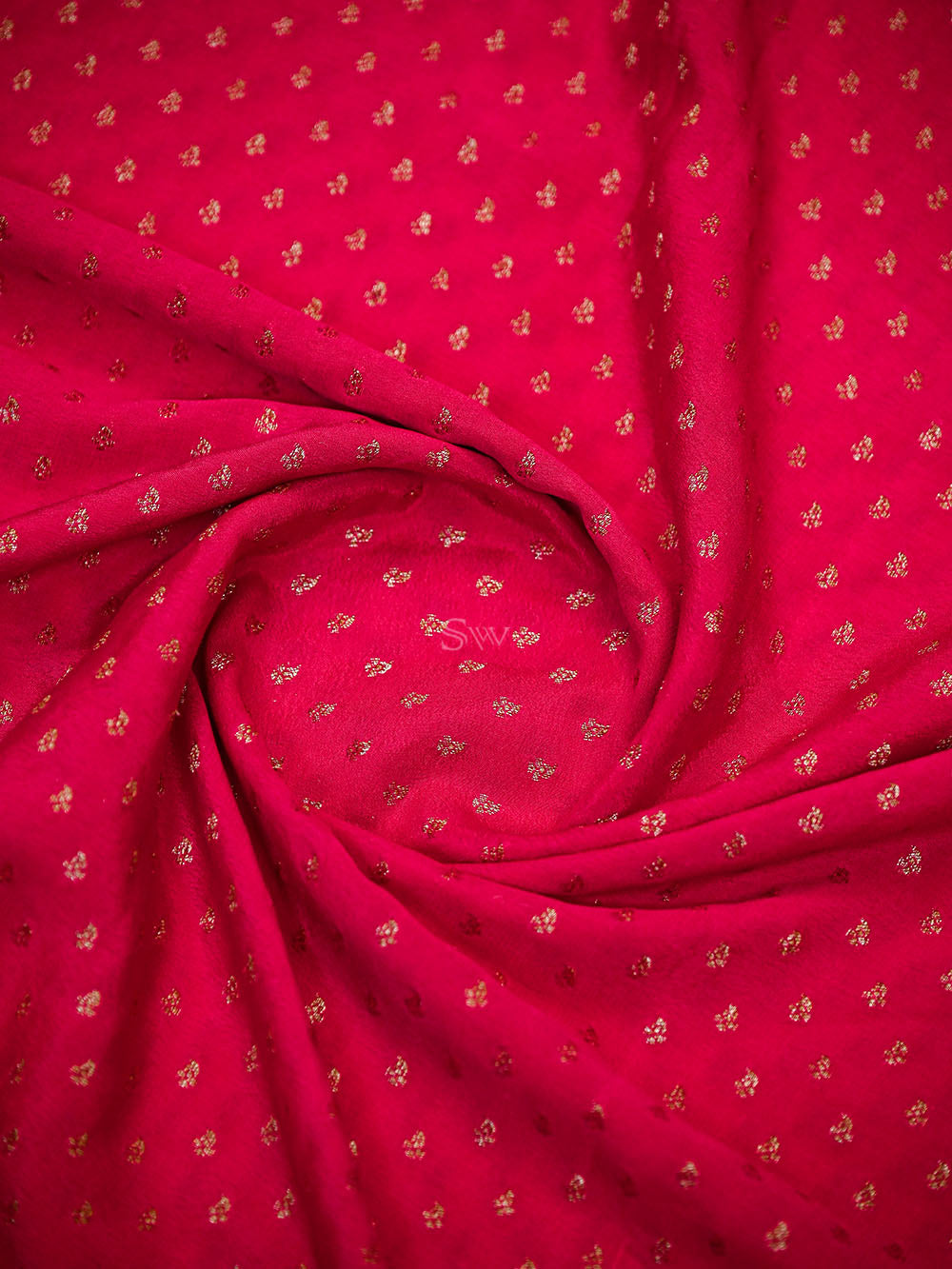 Dark Pink Booti Crepe Silk Handloom Banarasi Saree - Sacred Weaves