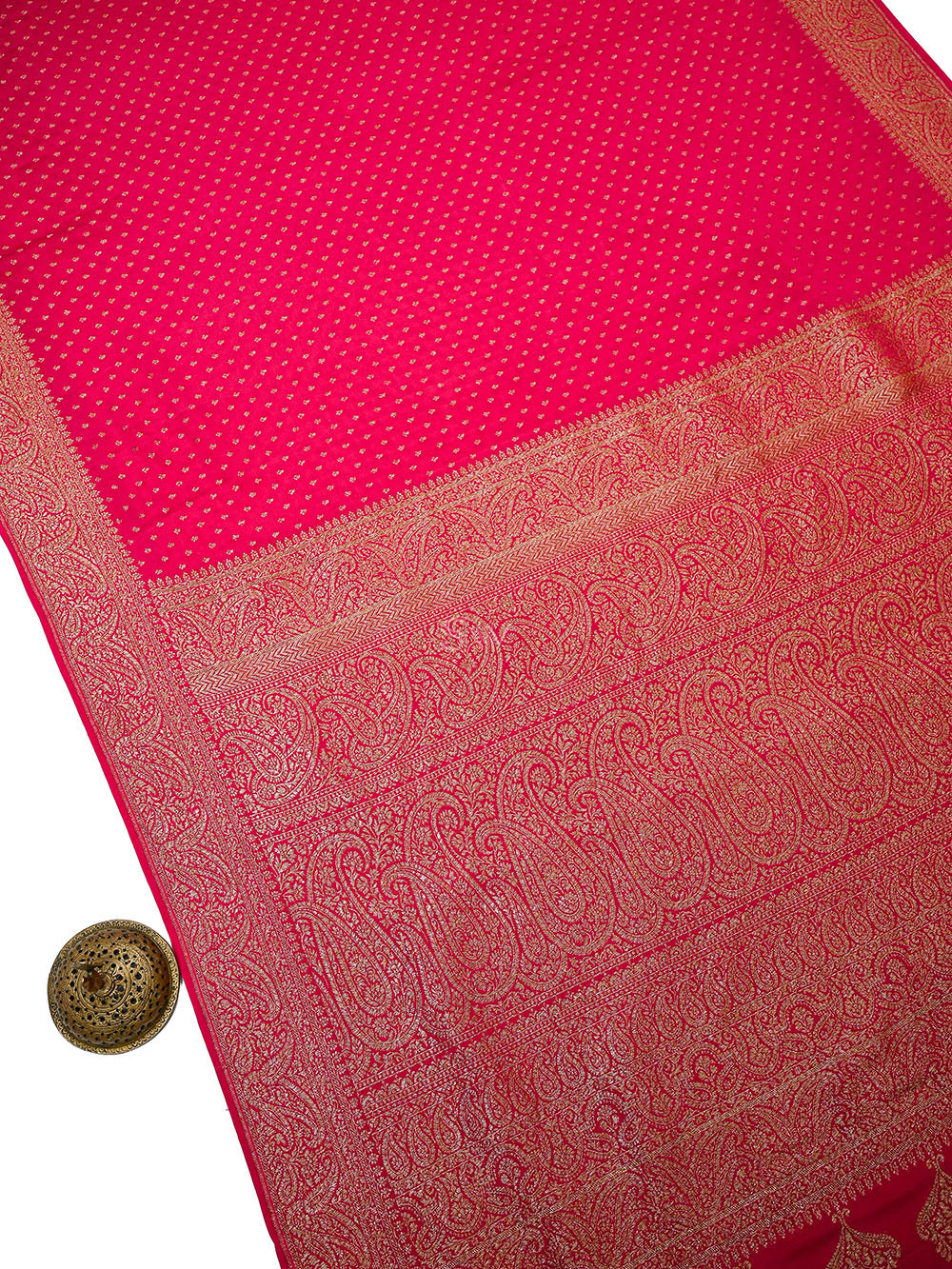 Dark Pink Booti Crepe Silk Handloom Banarasi Saree - Sacred Weaves