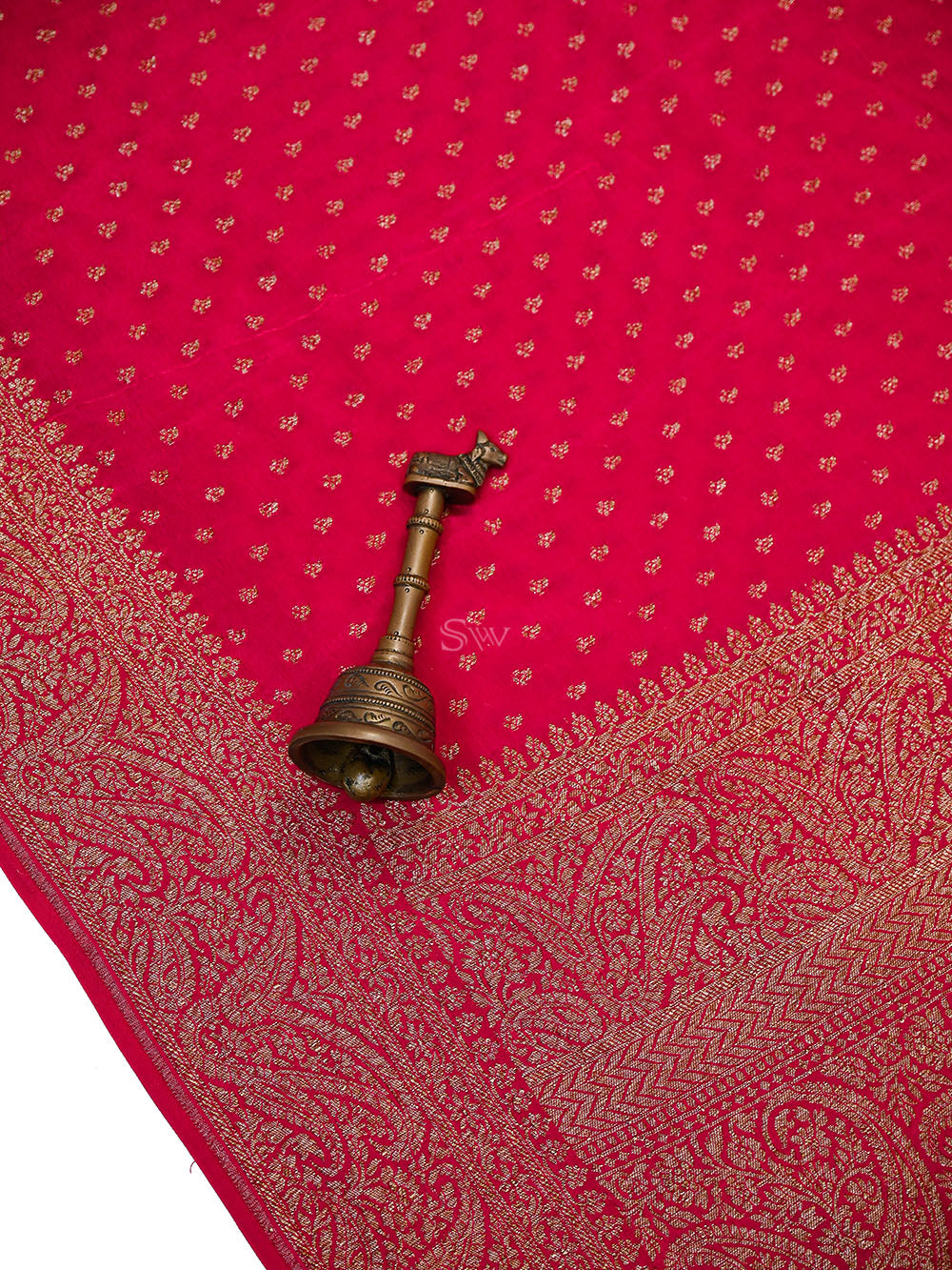 Dark Pink Booti Crepe Silk Handloom Banarasi Saree - Sacred Weaves