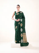 Bottle Green Floral Booti Pure Silk Handloom Banarasi Saree - Sacred Weaves