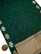 Bottle Green Floral Booti Pure Silk Handloom Banarasi Saree - Sacred Weaves