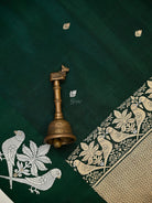 Bottle Green Floral Booti Pure Silk Handloom Banarasi Saree - Sacred Weaves