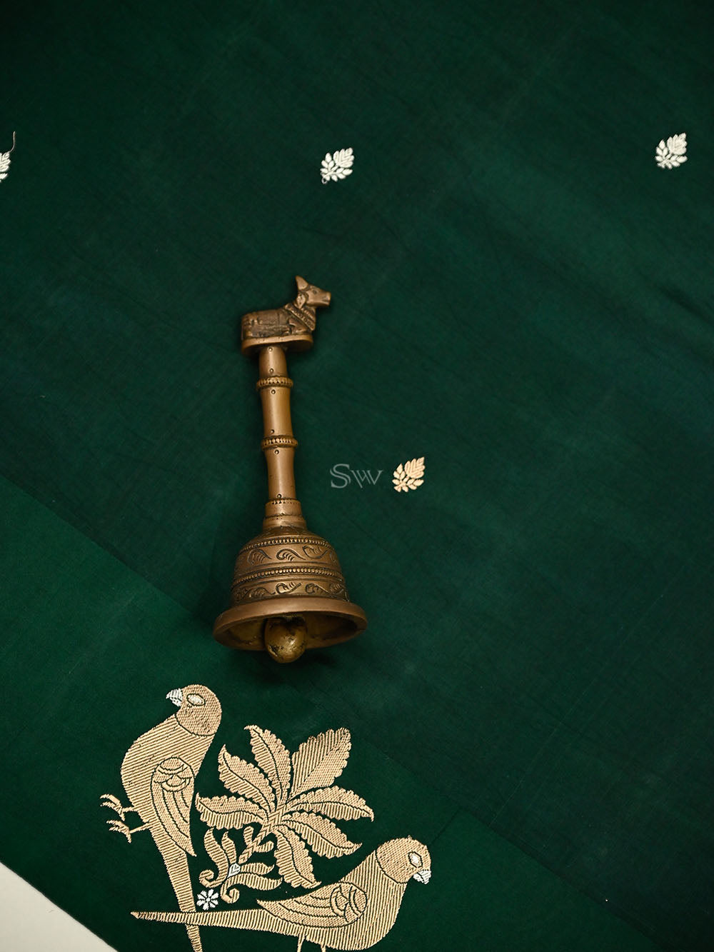 Bottle Green Floral Booti Pure Silk Handloom Banarasi Saree - Sacred Weaves