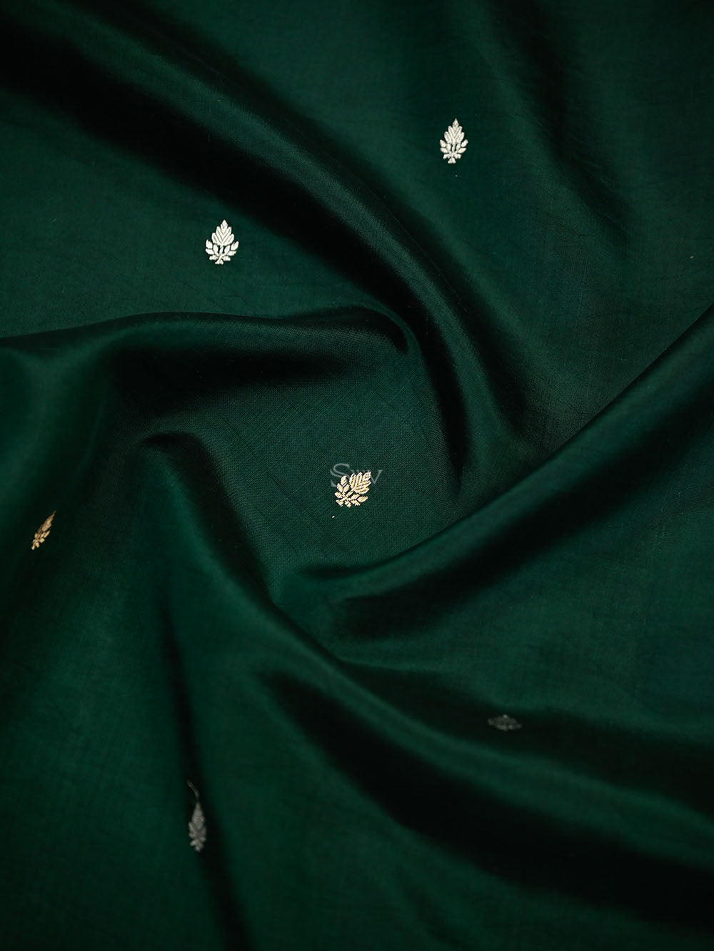 Bottle Green Floral Booti Pure Silk Handloom Banarasi Saree - Sacred Weaves