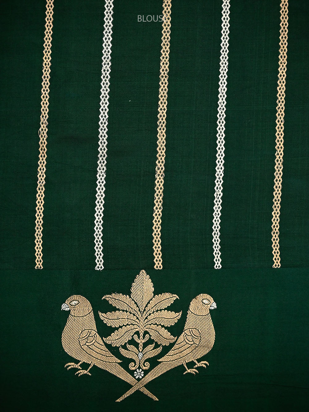 Bottle Green Floral Booti Pure Silk Handloom Banarasi Saree - Sacred Weaves