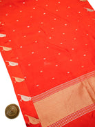 Dark Orange Zari Booti Pure Silk Handloom Banarasi Saree - Sacred Weaves