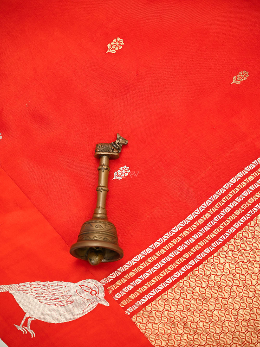 Dark Orange Zari Booti Pure Silk Handloom Banarasi Saree - Sacred Weaves