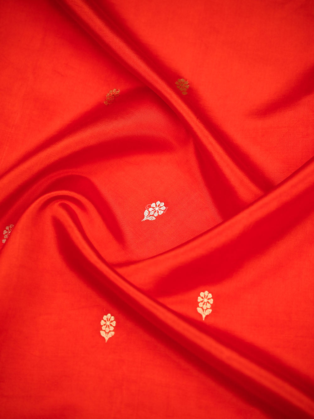 Dark Orange Zari Booti Pure Silk Handloom Banarasi Saree - Sacred Weaves