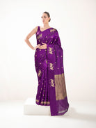 Purple Zari Booti Pure Silk Handloom Banarasi Saree - Sacred Weaves