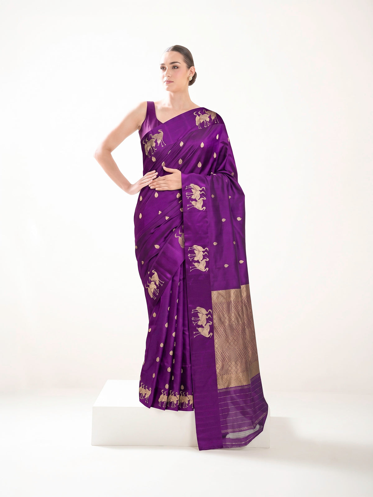 Purple Zari Booti Pure Silk Handloom Banarasi Saree - Sacred Weaves