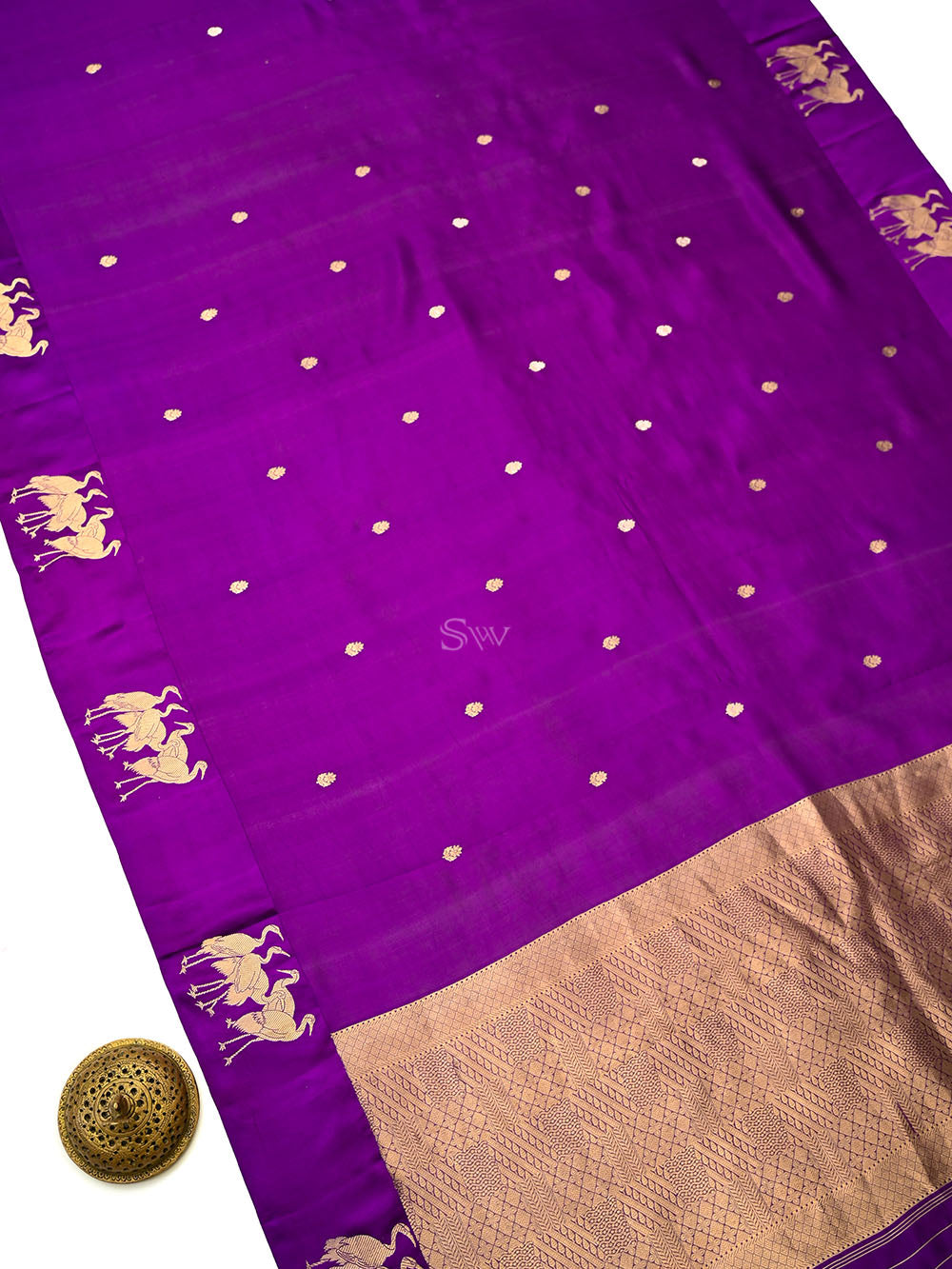 Purple Zari Booti Pure Silk Handloom Banarasi Saree - Sacred Weaves