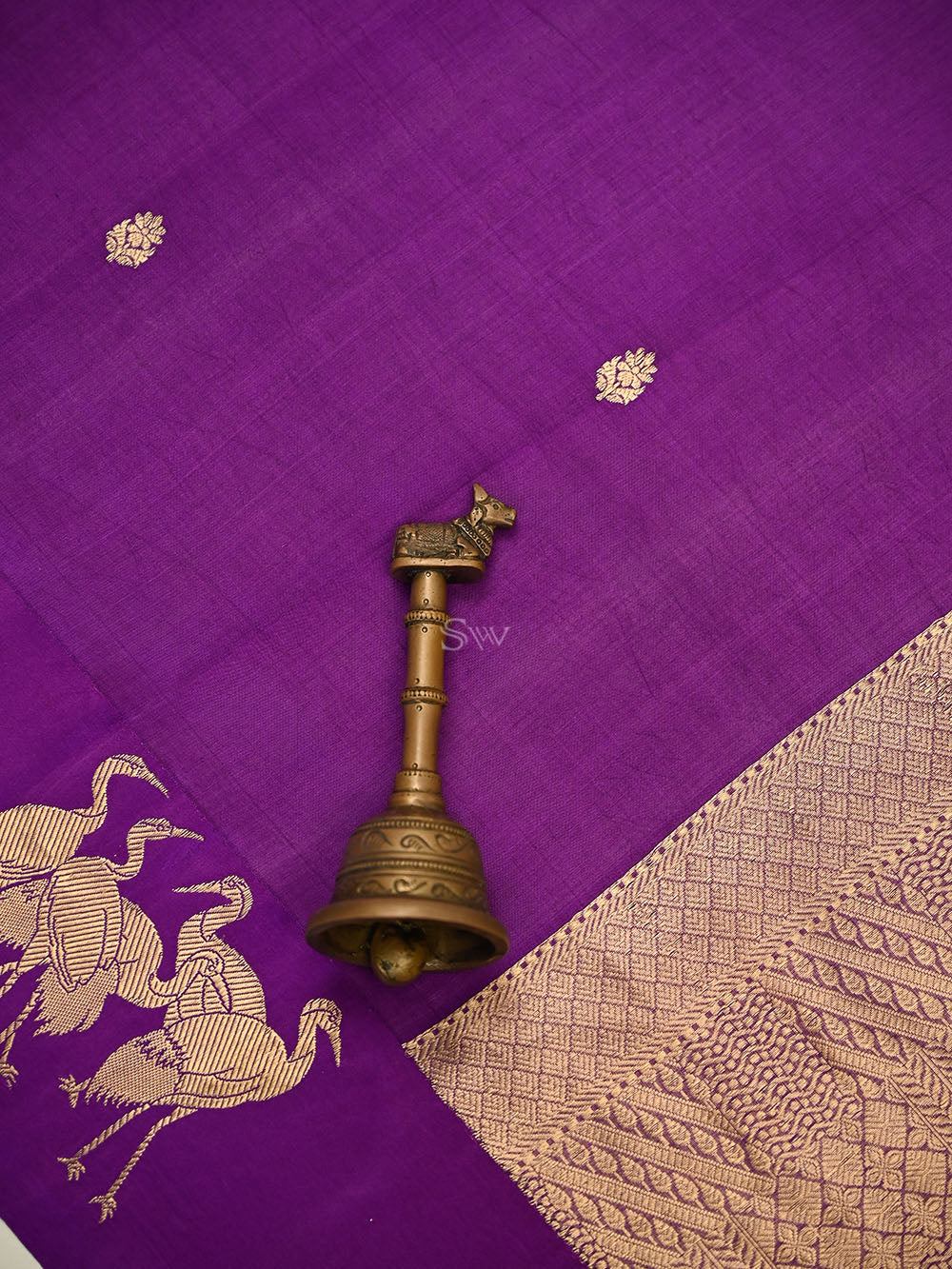Purple Zari Booti Pure Silk Handloom Banarasi Saree - Sacred Weaves