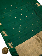 Bottle Green Zari Booti Pure Silk Handloom Banarasi Saree - Sacred Weaves
