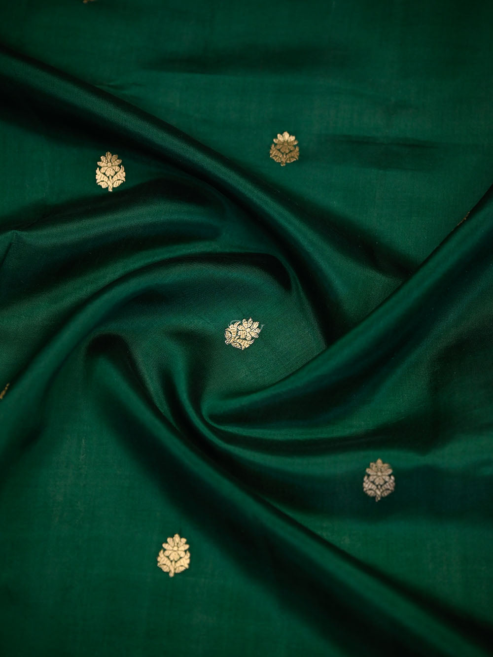 Bottle Green Zari Booti Pure Silk Handloom Banarasi Saree - Sacred Weaves