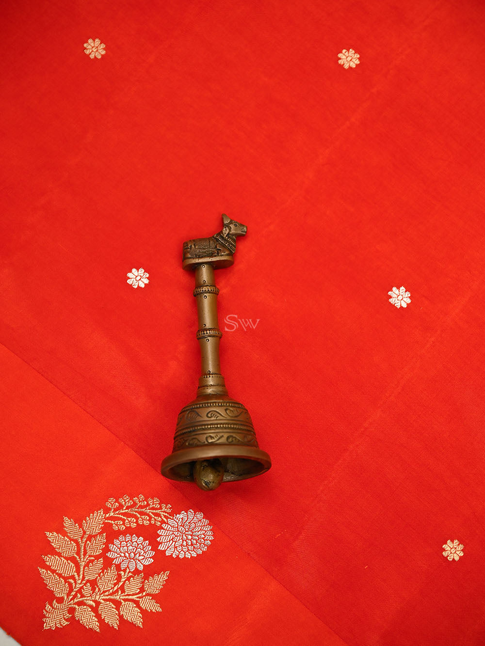 Dark Orange Floral Booti Pure Silk Handloom Banarasi Saree - Sacred Weaves