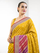 Yellow Booti Moonga Tussar Silk Handloom Banarasi Saree - Sacred Weaves
