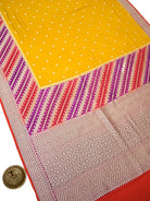 Yellow Booti Moonga Tussar Silk Handloom Banarasi Saree - Sacred Weaves