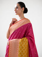 Magenta Booti Moonga Tussar Silk Handloom Banarasi Saree - Sacred Weaves