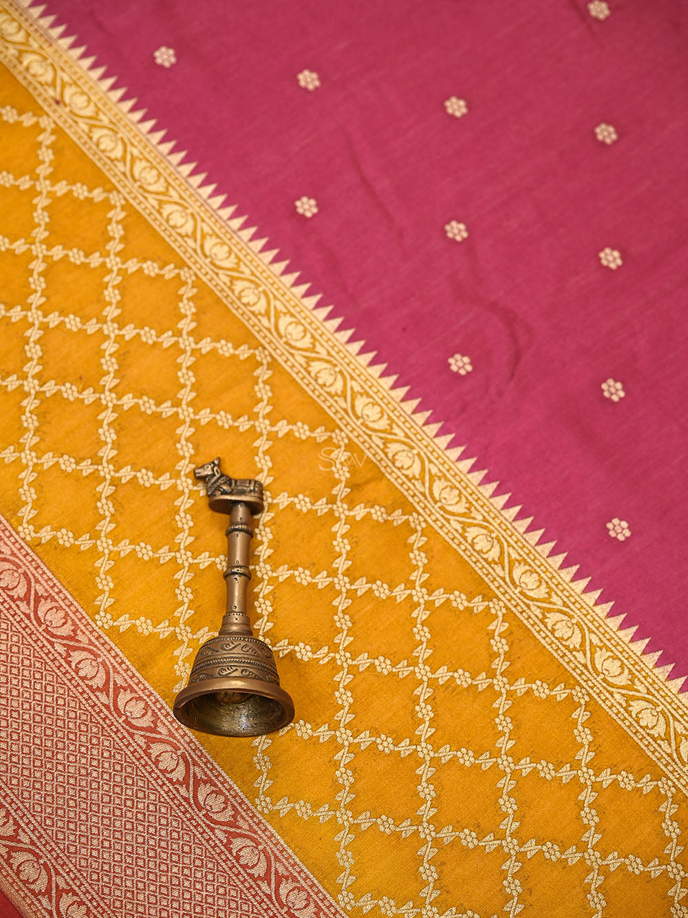 Magenta Booti Moonga Tussar Silk Handloom Banarasi Saree - Sacred Weaves