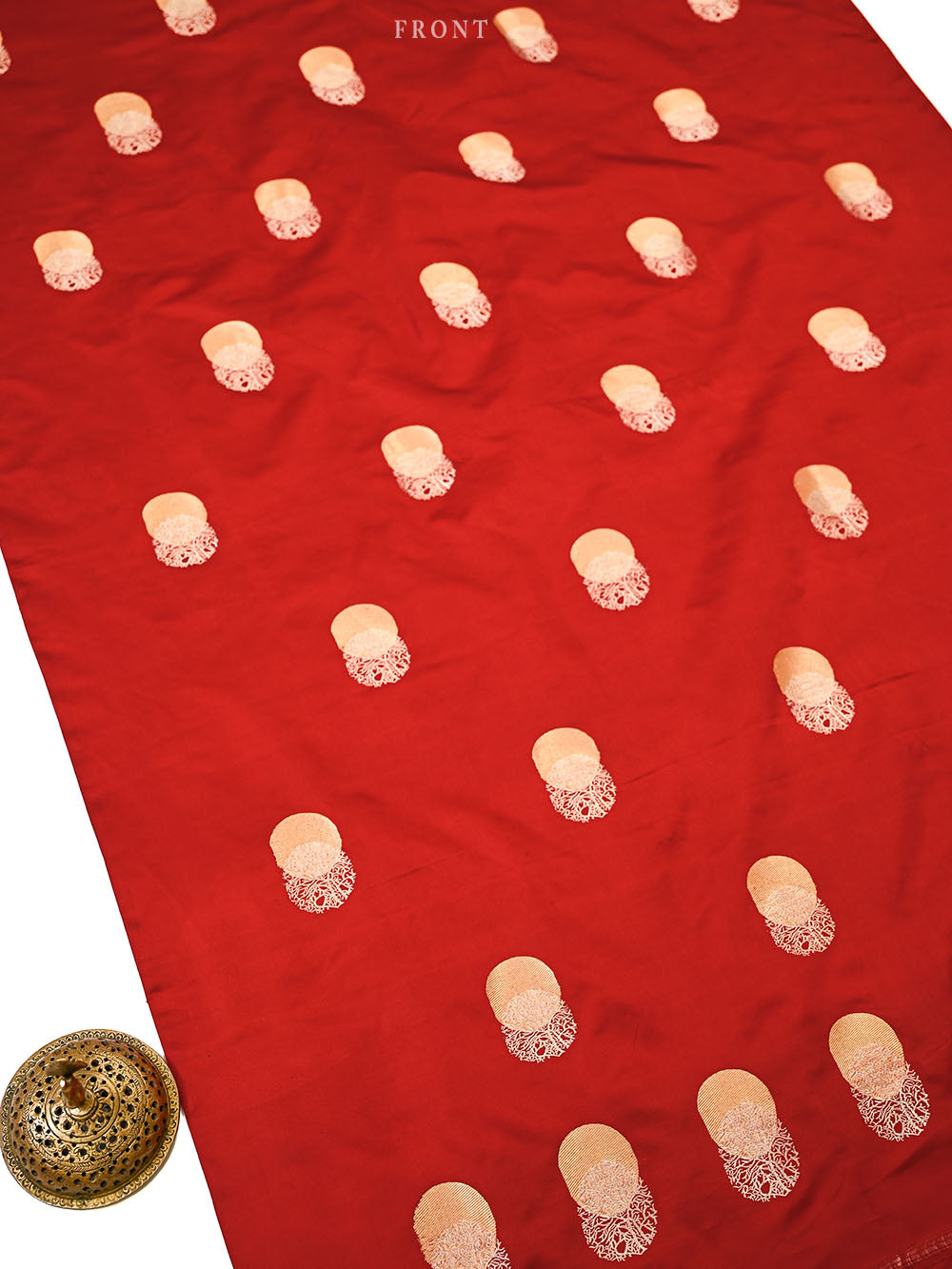 Red Sona Roopa Booti Satin Silk Handloom Banarasi Suit - Sacred Weaves